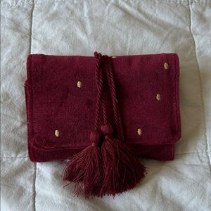 Sezane Elegant Burgundy Clutch with Gold Accents